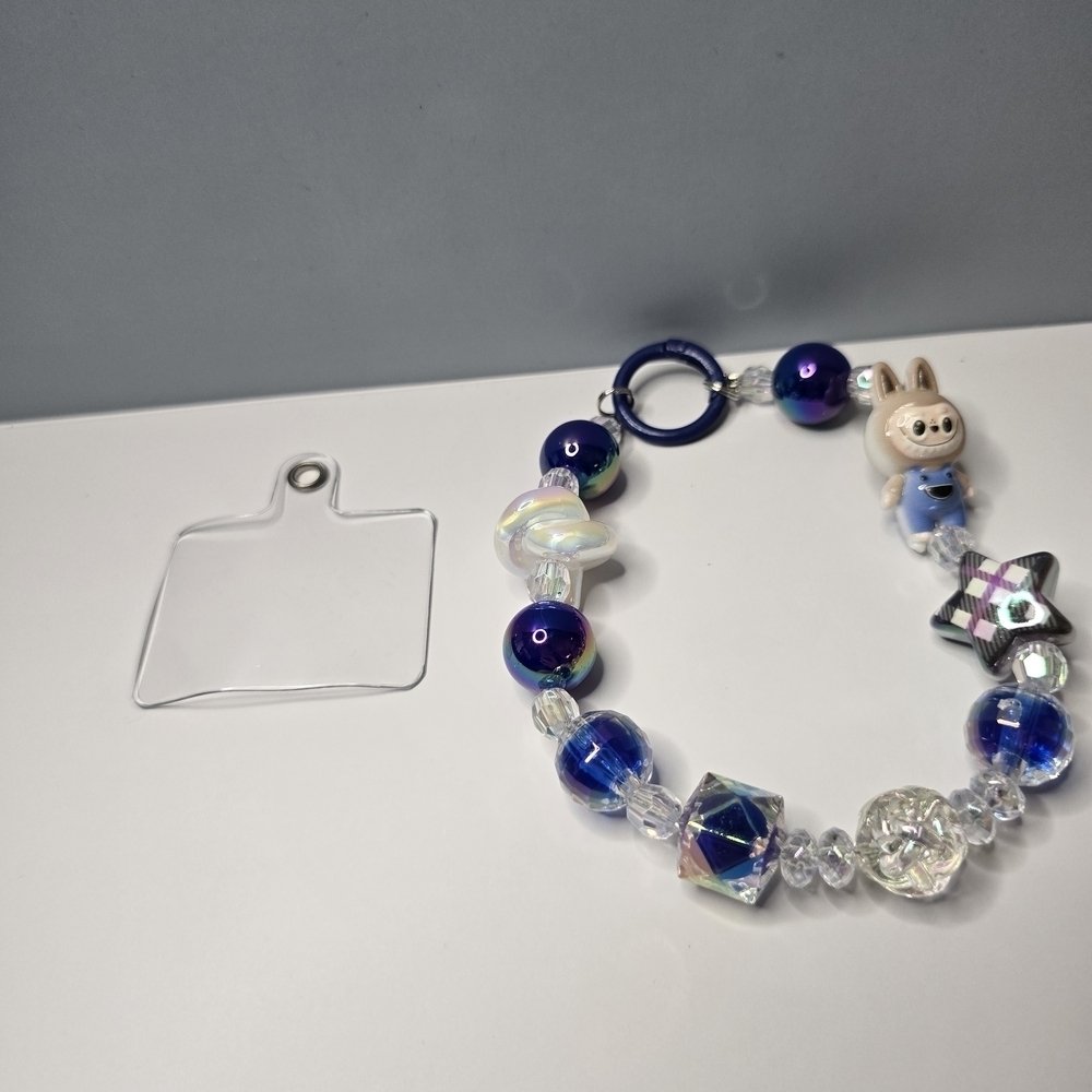 Blue Beaded Phone Charm